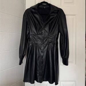 7 For All Mankind Black Faux Leather Shirt Dress